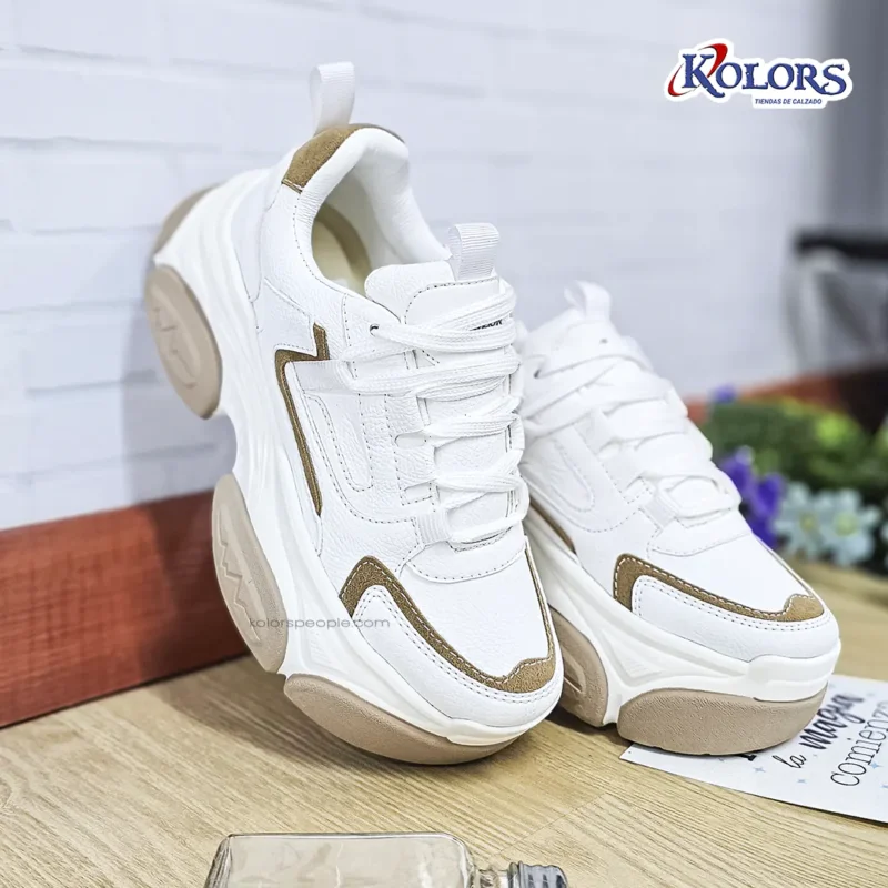 Tenis Dakar 1399 mujer Blanco*Ocre