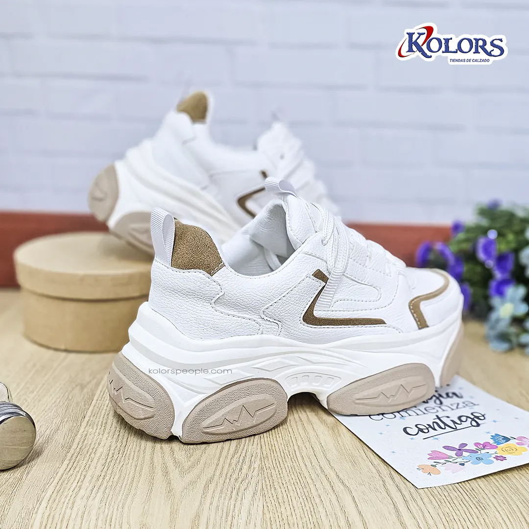 Tenis Dakar 1399 mujer Blanco*Ocre - Imagen 4