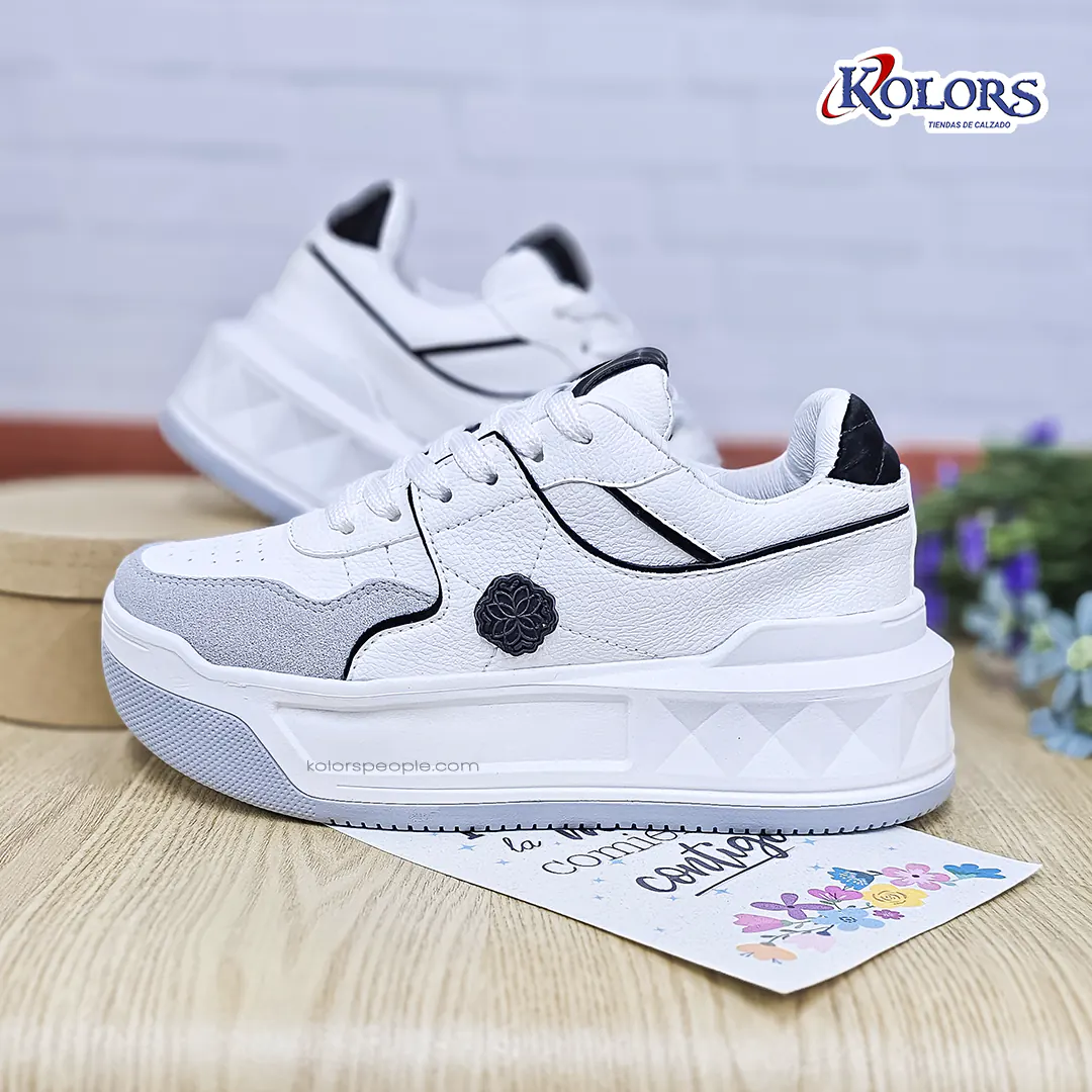 Tenis Valentina 1656  mujer Blanco*Negro - Imagen 3