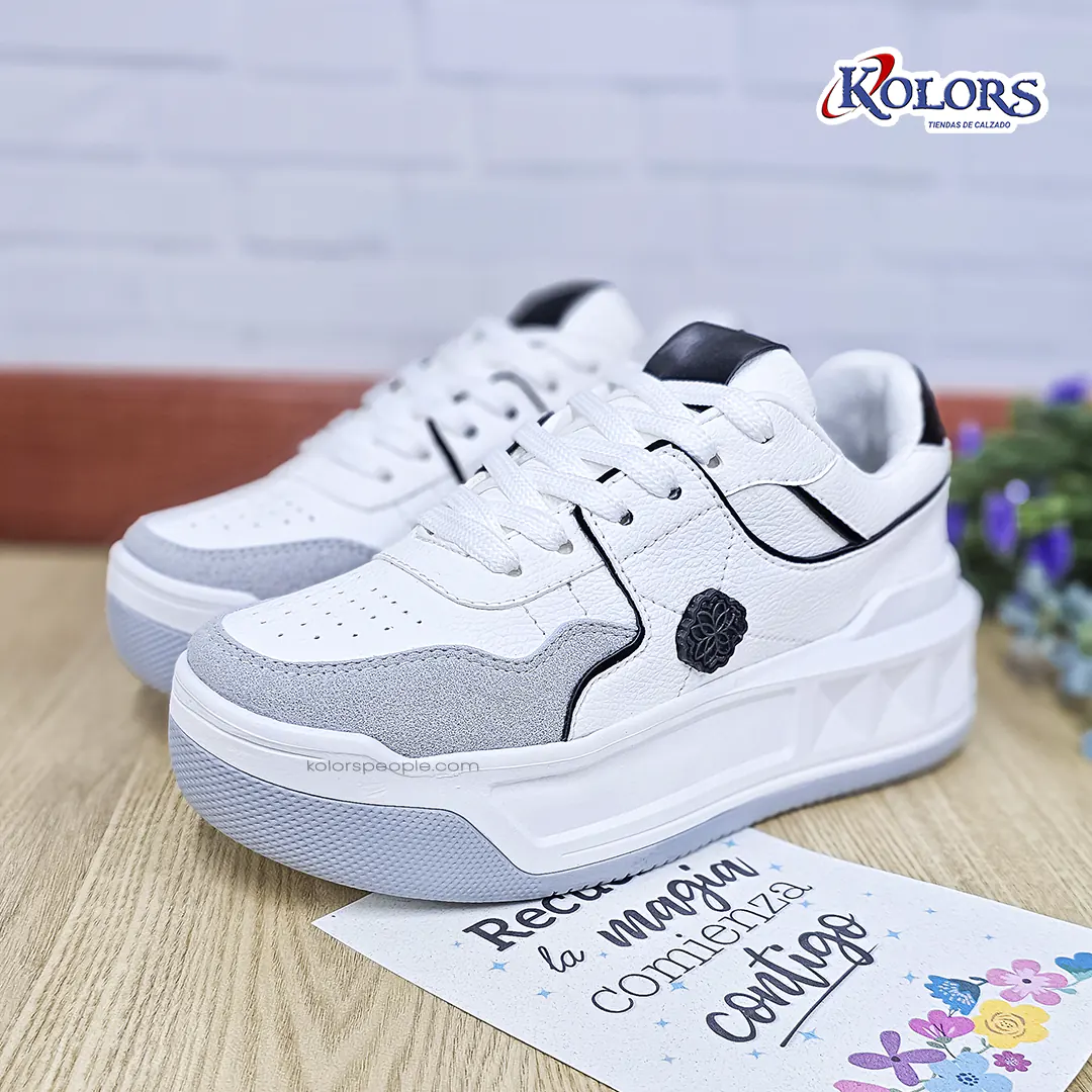 Tenis Valentina 1656  mujer Blanco*Negro - Imagen 4