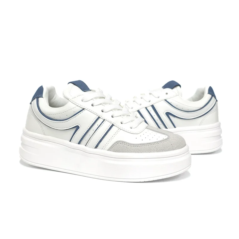 Sneakers  Aura Plataforma Mujer Blanco con Detalles Azules