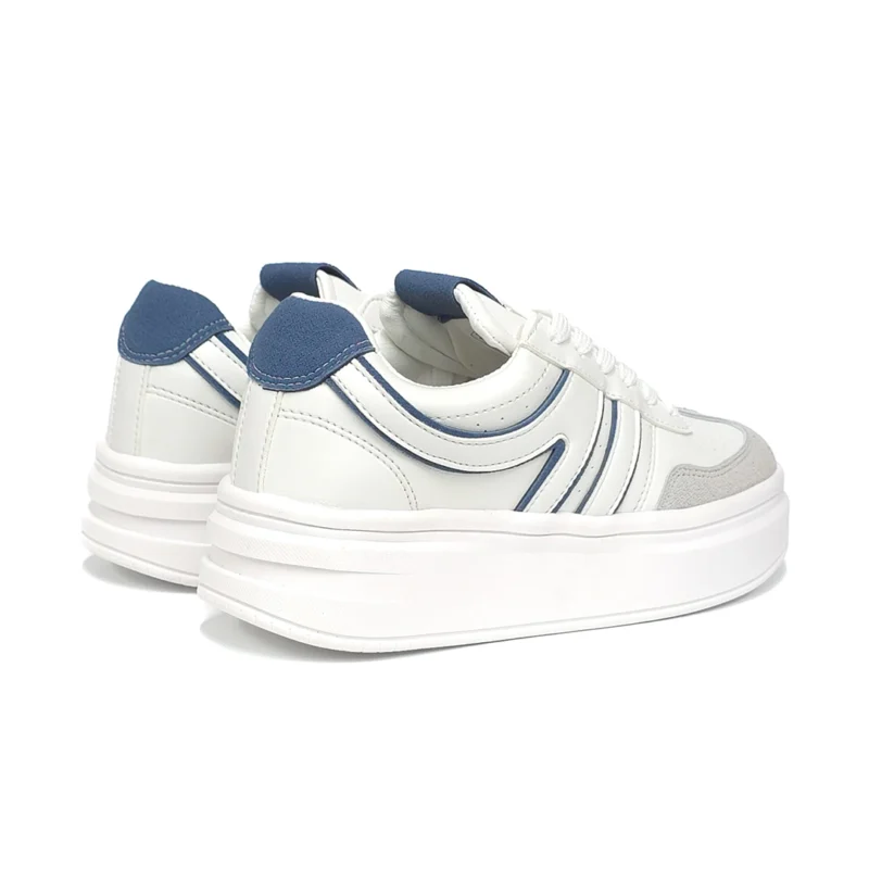 Sneakers Aura Plataforma Mujer Blanco con Detalles Azules - Imagen 4