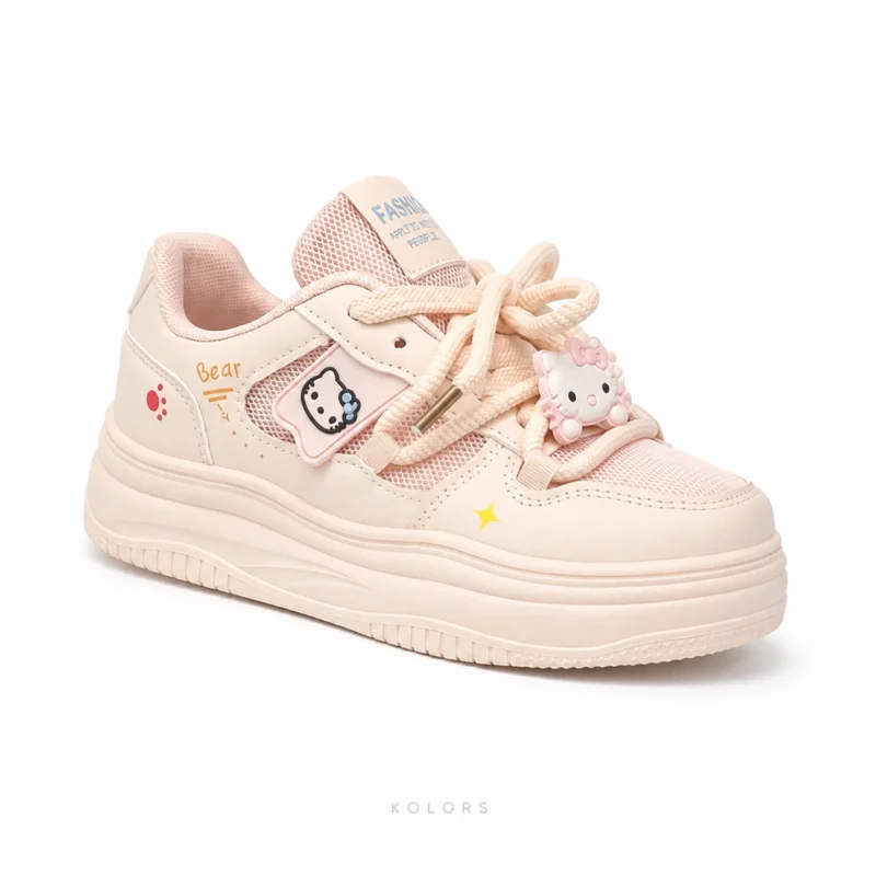 Kolors Candy Tenis Casual para Mujer Blanco y Rosa con Accesorios Decorativos