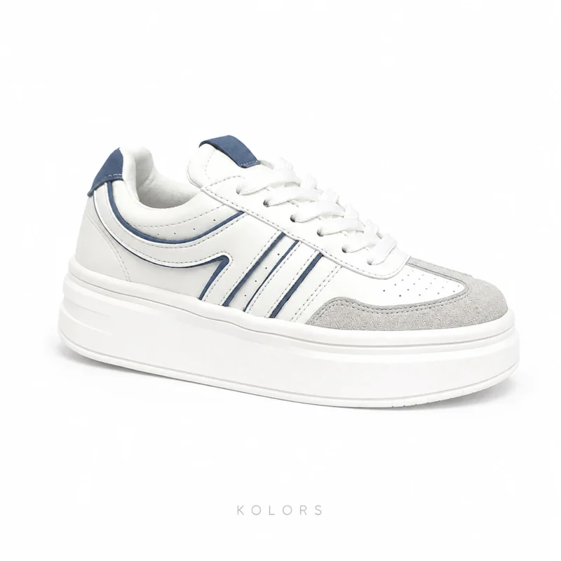 Sneakers Aura Plataforma Mujer Blanco con Detalles Azules